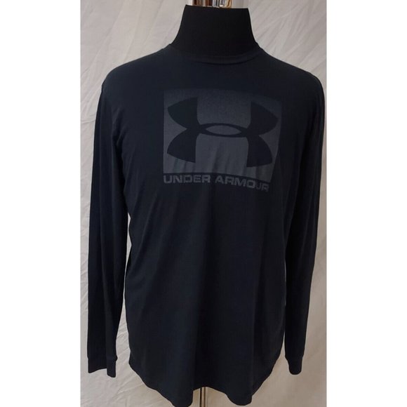Under Armour Heat Gear Large Black BIG LOGO Spell Out Long Sleeve Crew T- Shirt - Picture 1 of 11